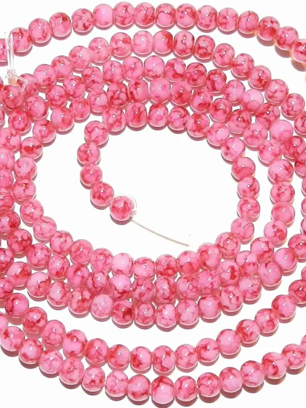 Pink with Dark Pink Marbled Baked Varnish 4mm Round Glass Beads 32